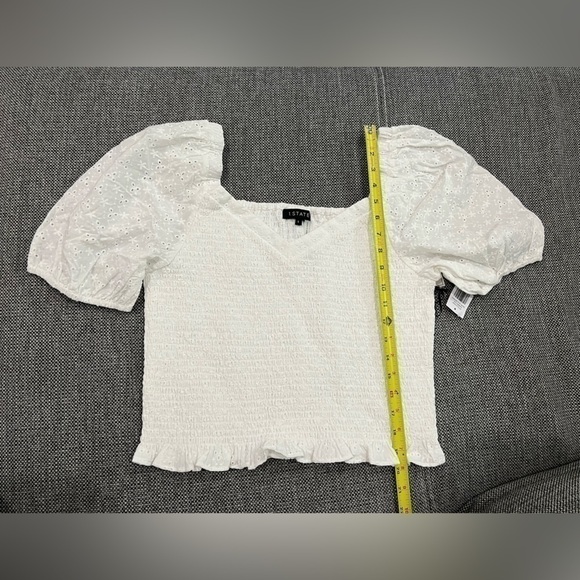 1.State Eyelet Smocked White Top (Size L) - Picture 4 of 7